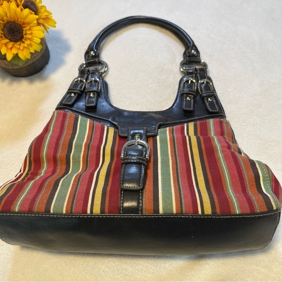 St. John’s Bay women’s leather and canvas shoulder bag - Picture 1 of 8